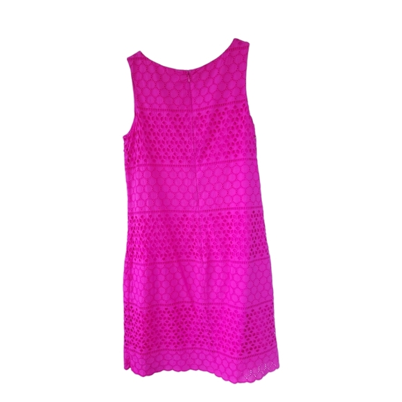 LANDS END Sz 8 Sleeveless Eyelet Shift Dress Cotton Preppy Fully Lined Pink - Picture 4 of 12